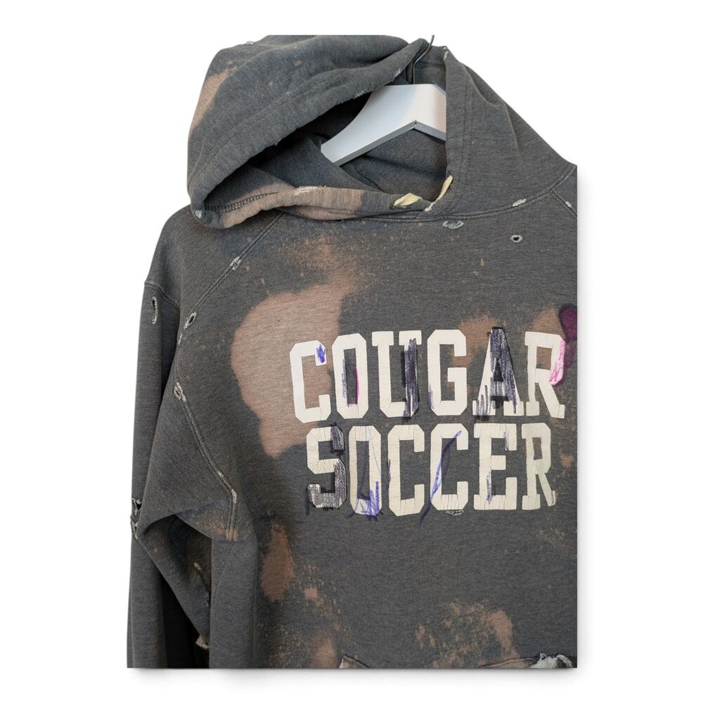 COUGAR SOCCER Destroyed Hoodie Sweatshirt Holes Marker Stains Rips Tears - Small - Picture 2 of 5